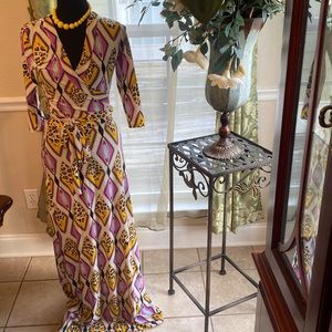 Hot pink, yellow and cream  print maxi